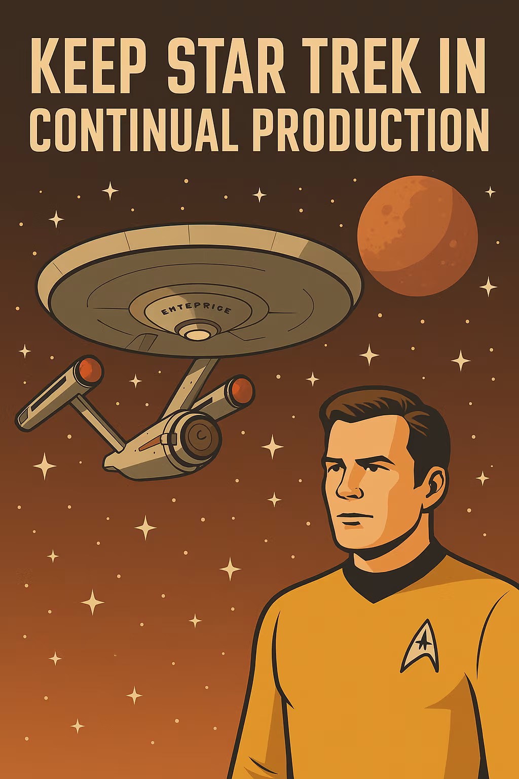 Futuristic starship gliding past a distant planet with nebula clouds in the background, symbolizing Star Trek's enduring journey and its vision of an attainable future